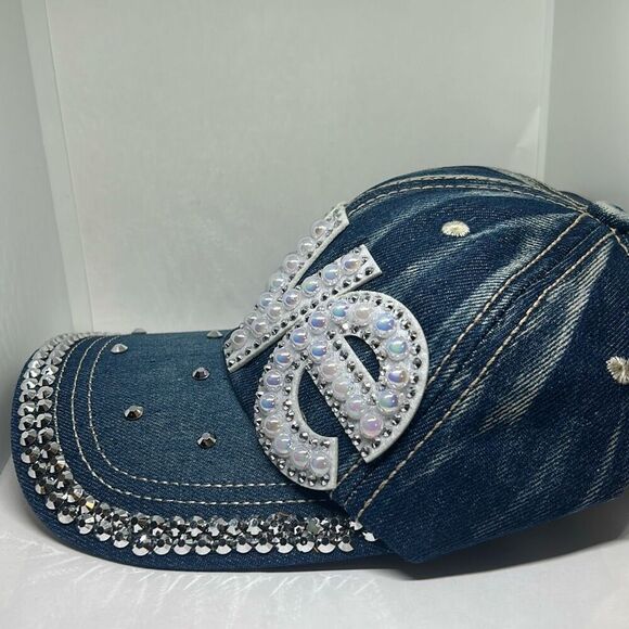 Denim Rhinestone LOVE Baseball Cap - Picture 2 of 5